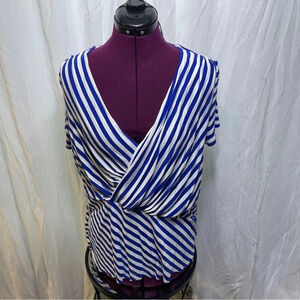 Vince Camuto Womens Blue Striped V-Neck Top Shirt Size 1x